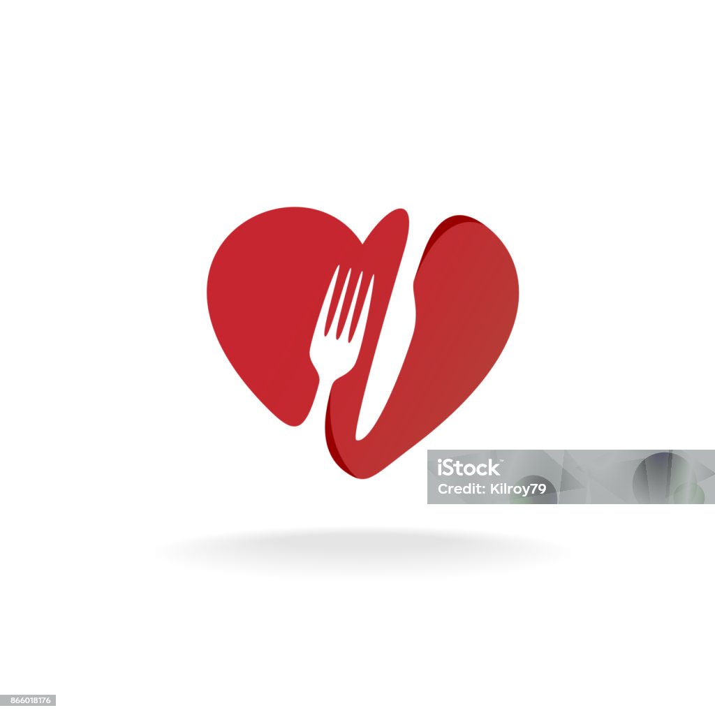 Fork and knife with heart shape lovely food symbol. Cutlery sign. Hungry stock vector