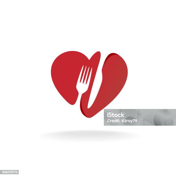 Fork And Knife With Heart Shape Lovely Food Symbol Cutlery Sign Stock Illustration - Download Image Now