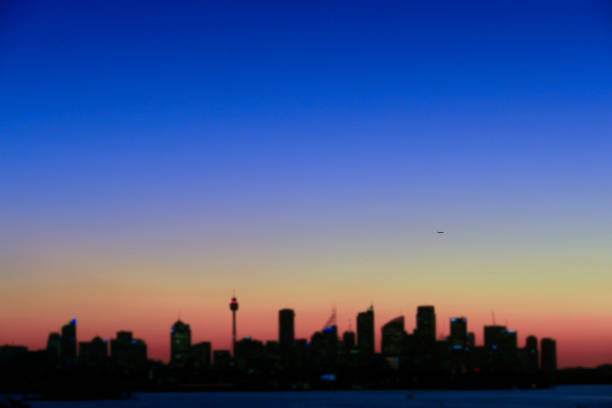 Silhouette background of Sydney Skyline Sunset at night