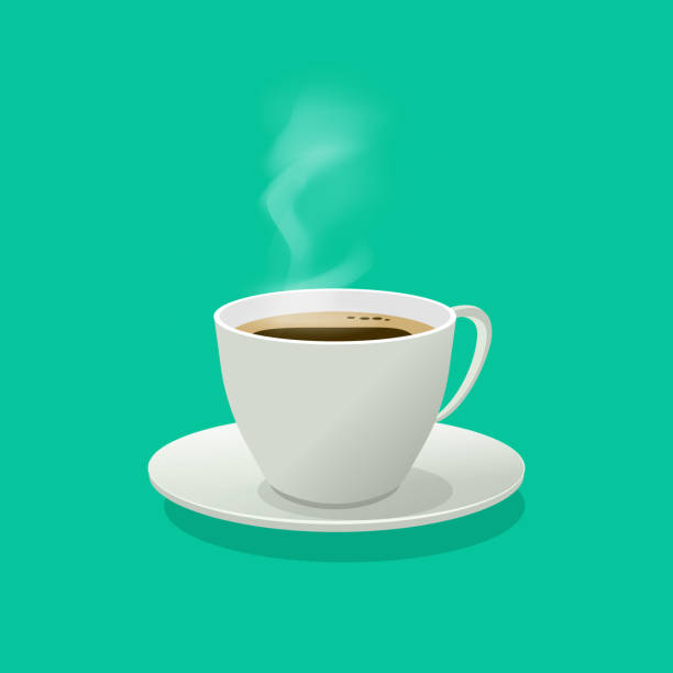 Hot coffee cup glass vector illustration with steam isolated Hot coffee cup glass vector illustration with steam isolated on color background restaurant table side view stock illustrations