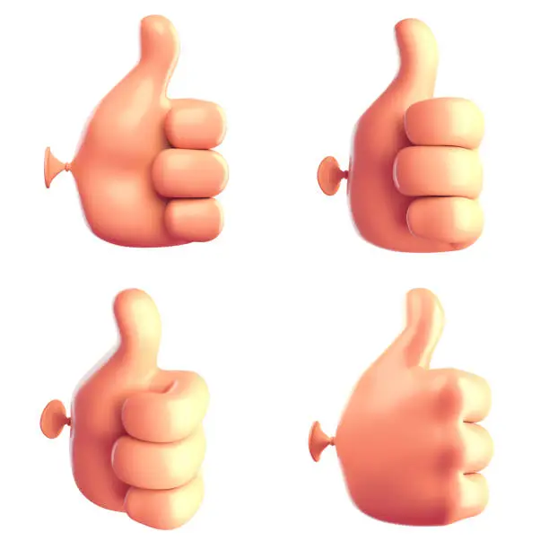 Photo of Set cartoon balloon thumb up on a white isolated background. 3d render