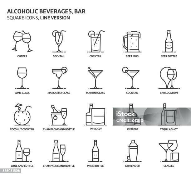 Boissons Alcoolisées Jeu Dicônes Carrées Vecteurs libres de droits et plus d'images vectorielles de Icône - Icône, Cocktail - Alcool, Alcool