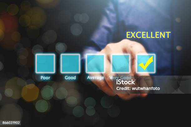 Excellent With Hand Human Hand Pointing On Excellent Box Stock Photo - Download Image Now ...