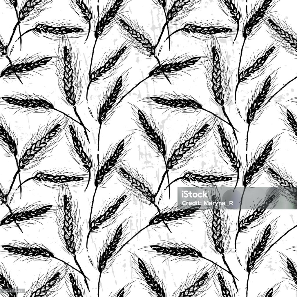 Cereales Pattern Ink Hand Drawn Cereal Field Seamless Pattern Stock Illustration ...