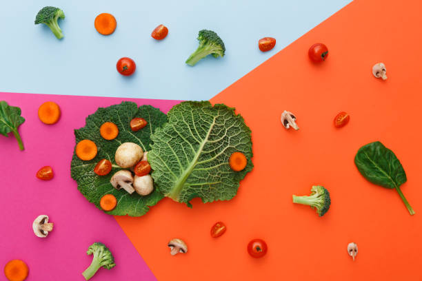 istock Flat lay of raw vegetables on abstract background 866035738