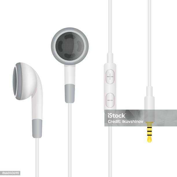 Earphones For Phone Of White Color With An Entrance Stock Illustration - Download Image Now