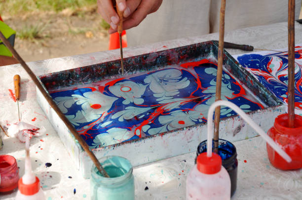 istock Oil-based inks in a tank of water prepared for marbling 866043558