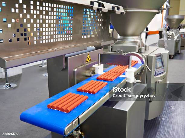 Device For Portioning Minced Meat In Food Factory Stock Photo - Download Image Now - Factory, Food, Meat