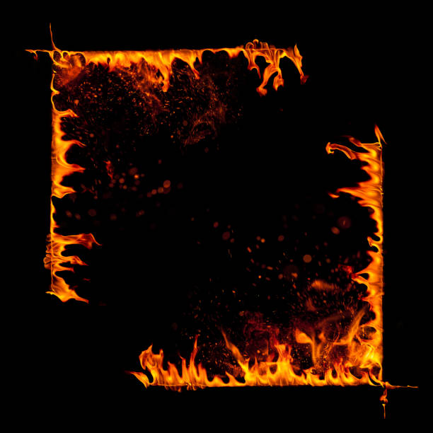 istock Two corner borders of blazing fire isolated on black 866048386