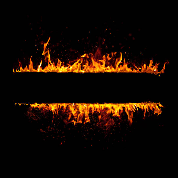 istock Blazing fire border isolated on black 866051756