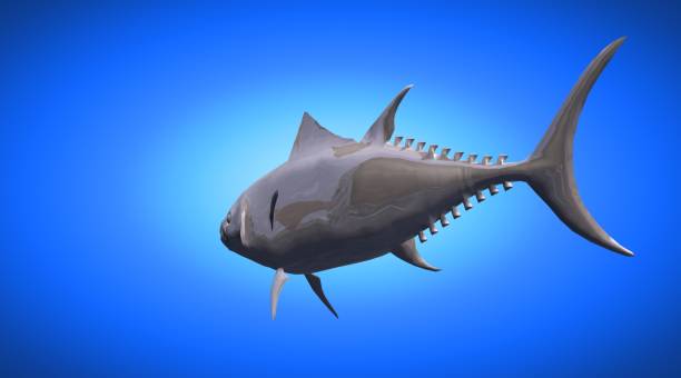 istock 3d rendering of a reflective fish shape swimming with fins 866052048