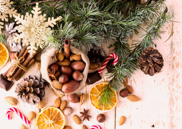 istock New Year or Christmas composition with walnuts, mulled wine, hazelnuts 866052866