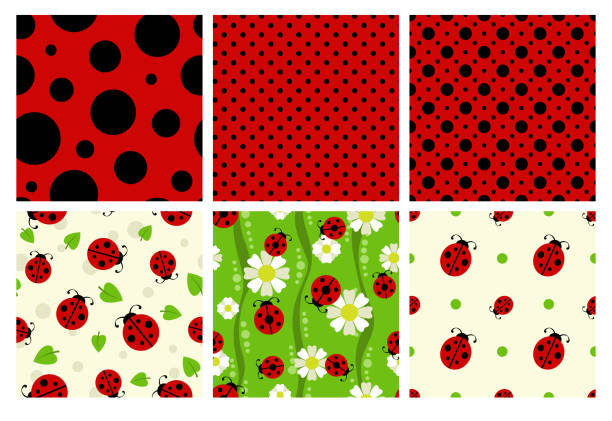 ilustrações de stock, clip art, desenhos animados e ícones de ladybug patterns set - ladybug