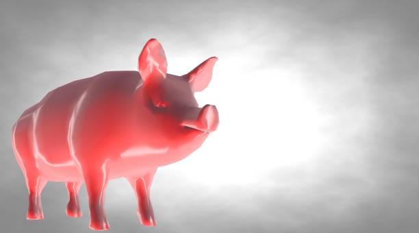3d rendering of a reflective fat pig animal on a background