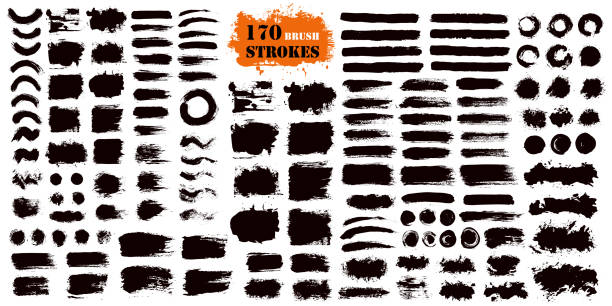 illustrazioni stock, clip art, cartoni animati e icone di tendenza di set di caselle di pittura tratto pennello - grunge dirty textured effect black