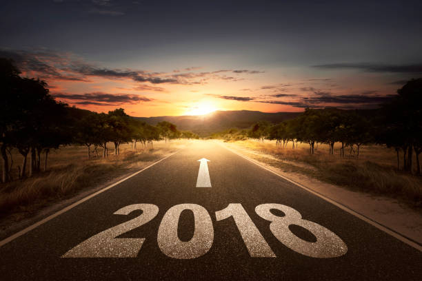 istock Empty street with arrow and 2018 number 866068486