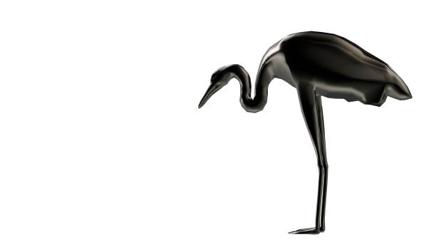 3d rendering of a reflective bird with long legs
