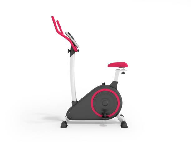istock Modern exercise bike pink on the left 3d render on a white background 866072198