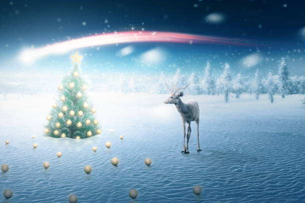 istock View of decorated christmas trees with deer 866072570