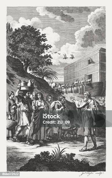 Noahs Family Going To Enter The Ark Published In 1774 Stock Illustration - Download Image Now