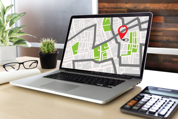 istock GPS Map to Route Destination network connection Location Street Map with GPS Icons  Navigation 866079878
