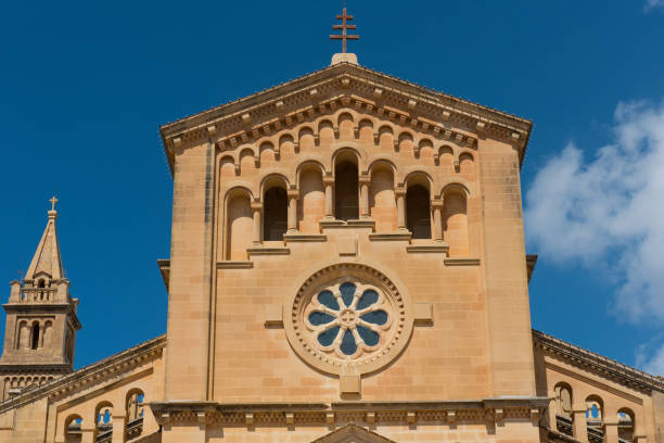 GHARB, GOZO, MALTA - AUGUST 22, 2017: The neo romanesque church of Ta Pinu is a Roman Catholic minor basilica and national shrine and is dedicated to the Blessed Virgin of Ta' Pinu. It was built in 1932