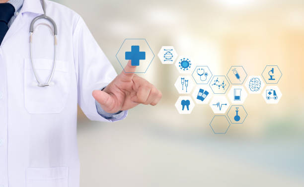 istock Medicine health care professional doctor  hand working with modern computer interface technology 866081026