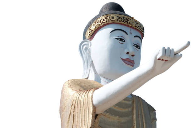 Pointing the ancient beliefs of Buddhists white background
