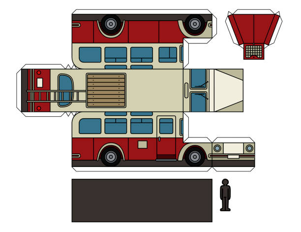 illustrations, cliparts, dessins animés et icônes de maquette en papier d’un vieil autobus - car motor vehicle model land vehicle