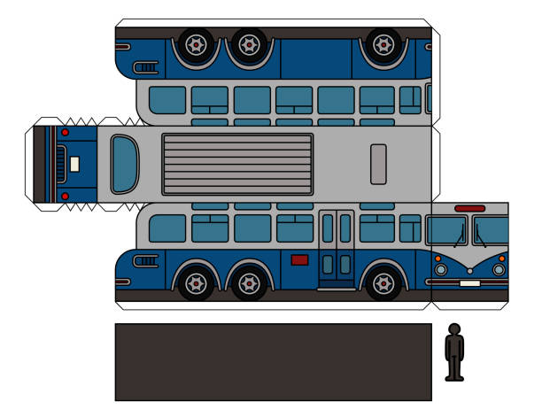 illustrations, cliparts, dessins animés et icônes de maquette en papier d’un vieil autobus - car motor vehicle model land vehicle