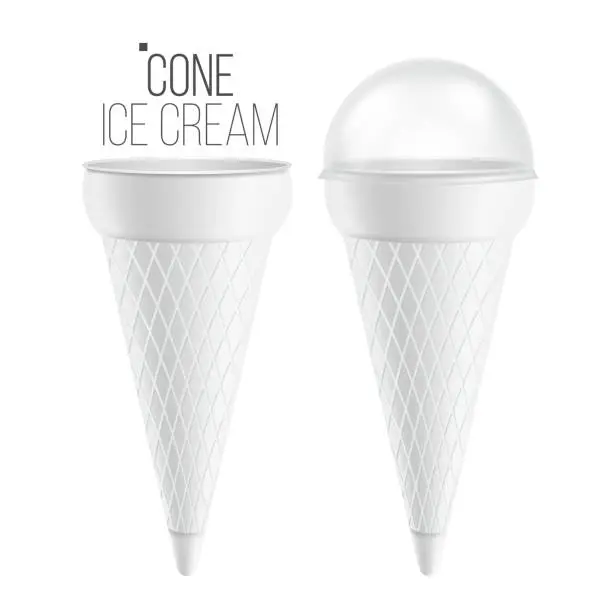 Vector illustration of Ice Cream Cone Vector. For Ice Cream, Sour Cream. Clean Packaging. Food Bucket Cone Container. Isolated On White Background Illustration