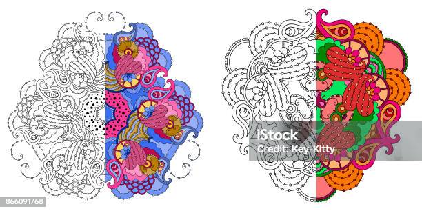 Set Of Four Decorative Monochrome And Color Mandalas Stock Illustration - Download Image Now