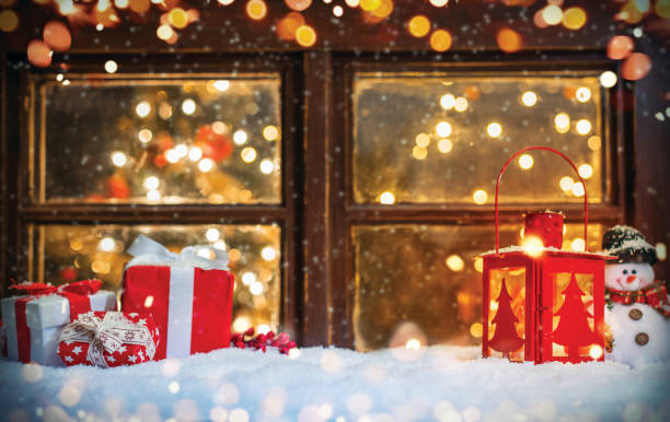 Christmas still life with old wooden window