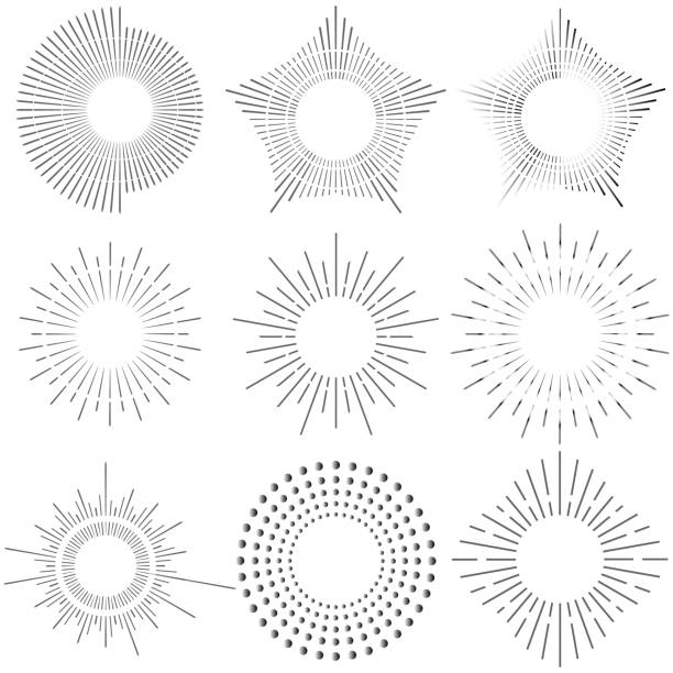 абстрактное черно-белое солнце - lined pattern flash stock illustrations