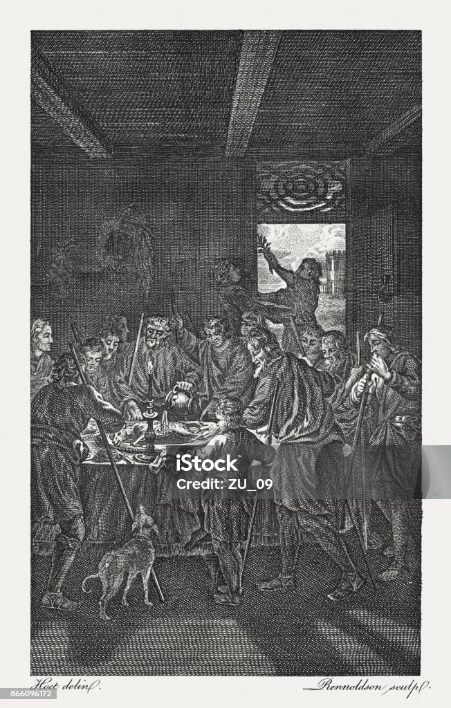 Institution of the Passover (Exodus 12), copperplate engraving, published 1774 Institution of the Passover (Exodus 12). Copperplate engraving after an original by Gerard Hoet (Dutch painter and engraver, 1648 - 1733), published in 1774. Egypt stock illustration