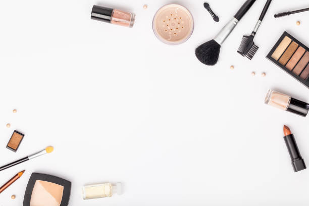 istock set of professional decorative cosmetics, makeup tools and accessory on white background with copy space for text. beauty, fashion, party and shopping concept. flat lay frame composition, top view 866096540