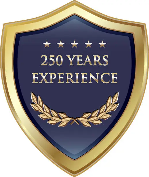 Vector illustration of Two Hundred Fifty Years Experience Gold Shield