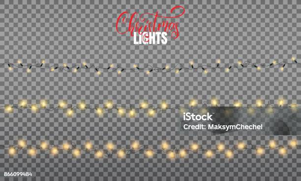 Christmas Lights Realistic Decoration Design Elements For Xmas Three Types Of Glowing Lights For Winter Holidays Shiny Garlands For Christmas And New Year Stock Illustration - Download Image Now