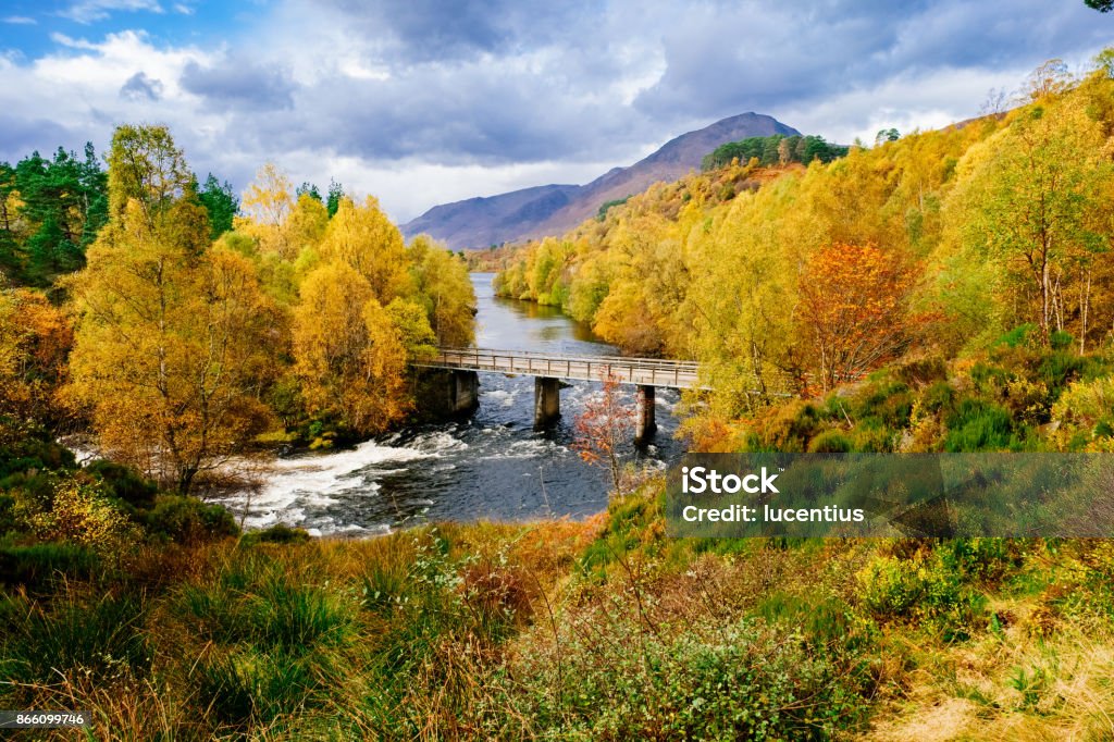 Glen Affric, Scottish Highlands Bridge at Glen Affric in the Scottish Highlands. Scotland Stock Photo