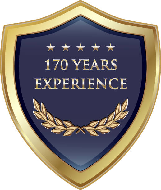 One Hundred Seventy Years Experience Gold Shield One hundred seventy years experience gold shield with five stars. 150th anniversary stock illustrations