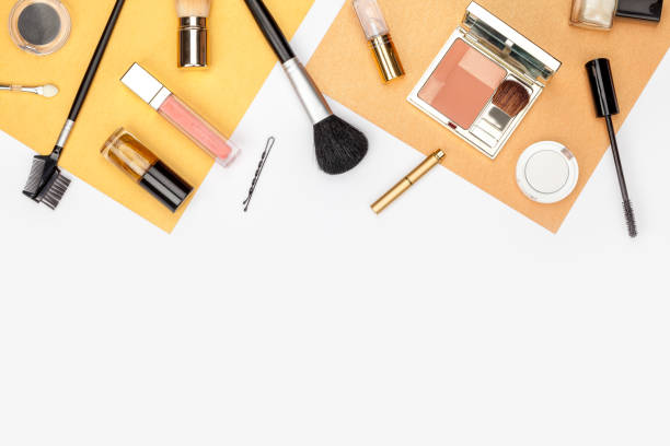 istock set of professional decorative cosmetics, makeup tools and accessory on white background with copy space for text. beauty, fashion, party and shopping concept. flat lay frame composition, top view 866099940