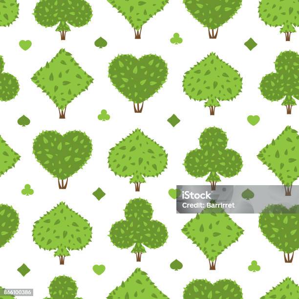 Topiary Seamless Pattern Four Suits Shapes Of Bushes Heart Spade Club Diamond Stock Illustration - Download Image Now