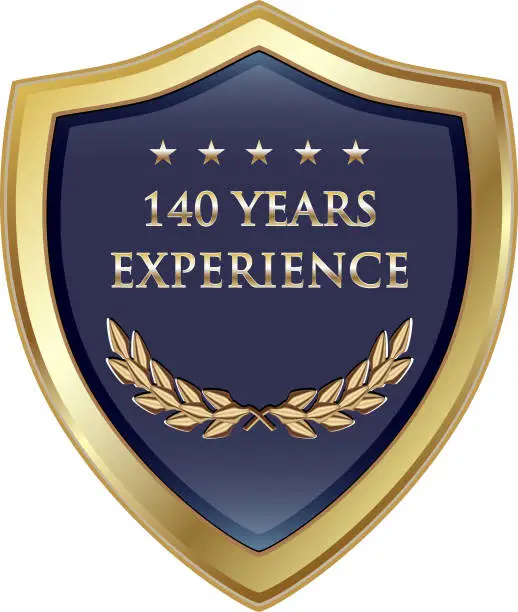 Vector illustration of One Hundred Forty Years Experience Gold Shield