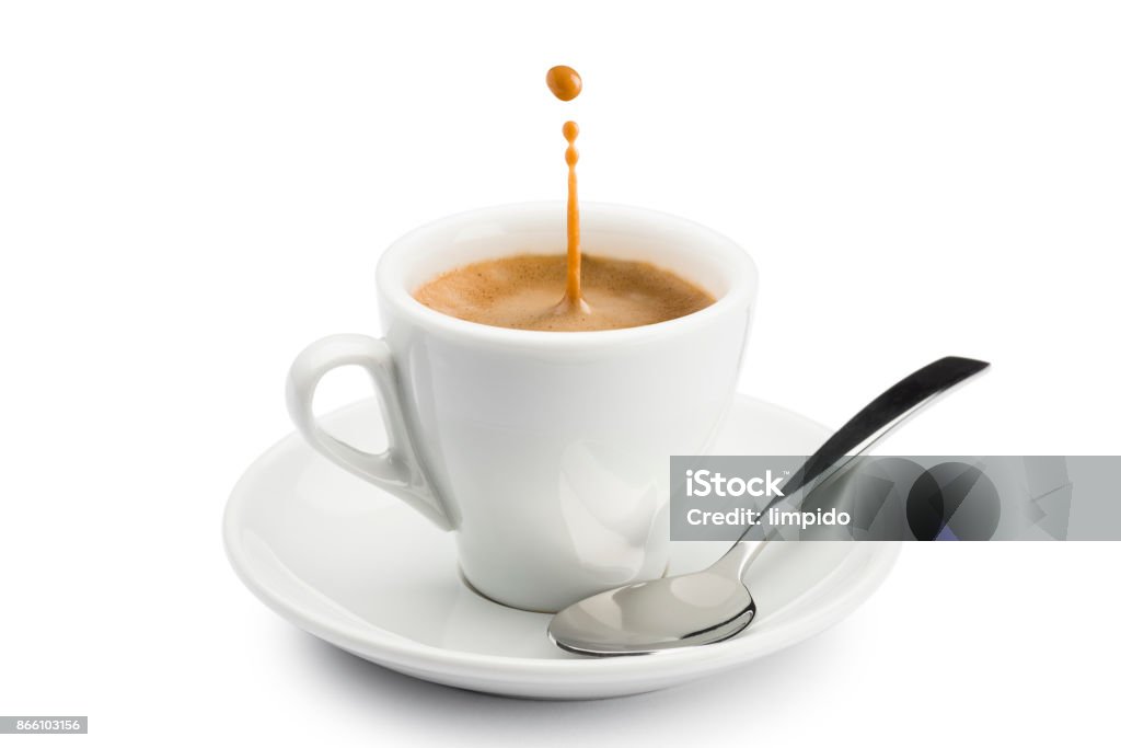 coffee cup cup of coffee with splashing on white background Espresso Stock Photo