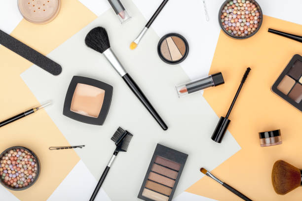 istock set of professional decorative cosmetics, makeup tools and accessory on white background. beauty, fashion, party and shopping concept. trendy flat lay composition, top view 866103822