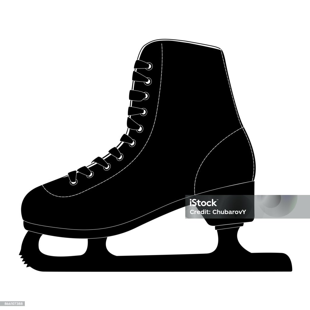 Ice skate, black silhouette icon Ice skate, black silhouette icon. Vector illustration isolated on white background Black Color stock vector