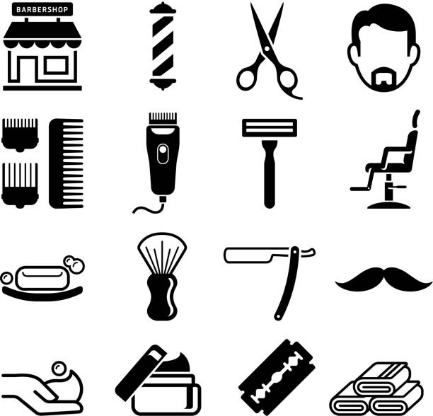 Set of barber shop icons. Vector illustrations. Set of barber shop icons. Vector illustrations. safety razor stock illustrations