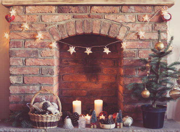 istock Christmas decorations in the in the basket on fireplace 866107960