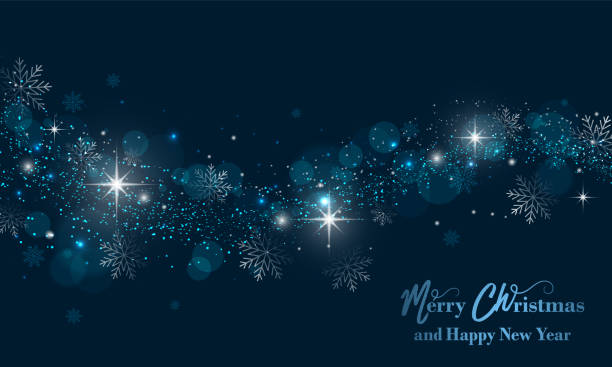 별, 반짝이, 눈송이와 메리 크리스마스와 새 해 복 많이 받으세요 배너. 벡터 배경입니다. - blue snowflakes stock illustrations