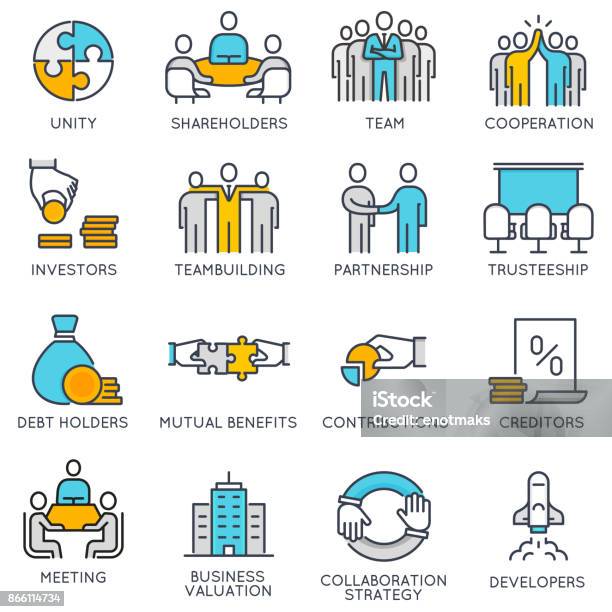 Vector Linear Icons Related To Teamwork And Human Resource Management Stock Illustration - Download Image Now